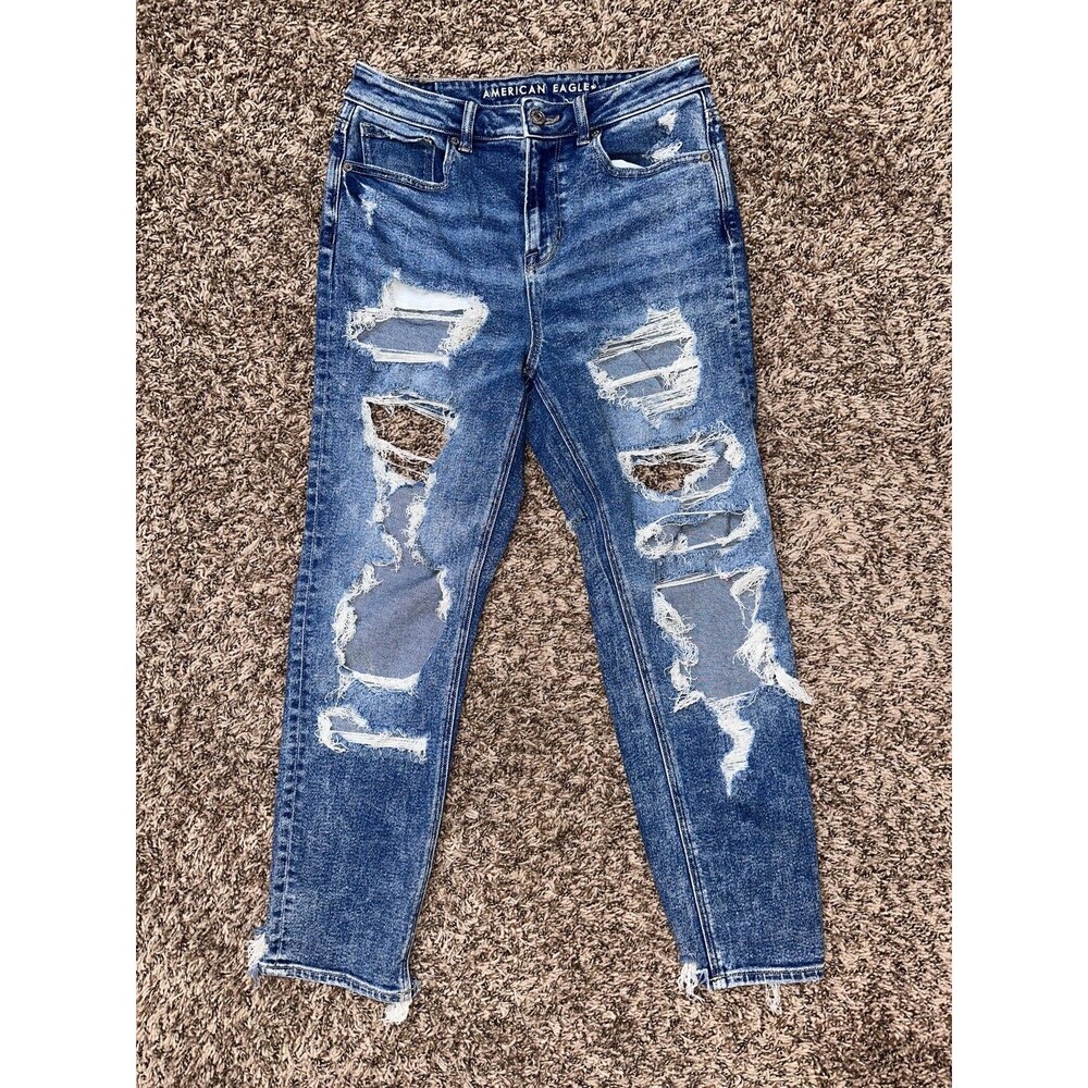 American Eagle Outfitters Womens Blue Distressed Strigid Curvy Mom Jeans Size 4